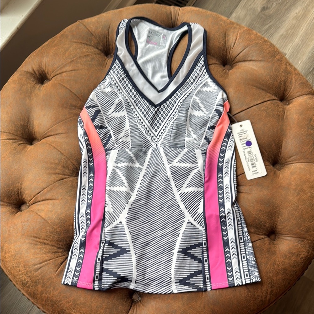 Lucky in Love Geometric Patterned Tank Top